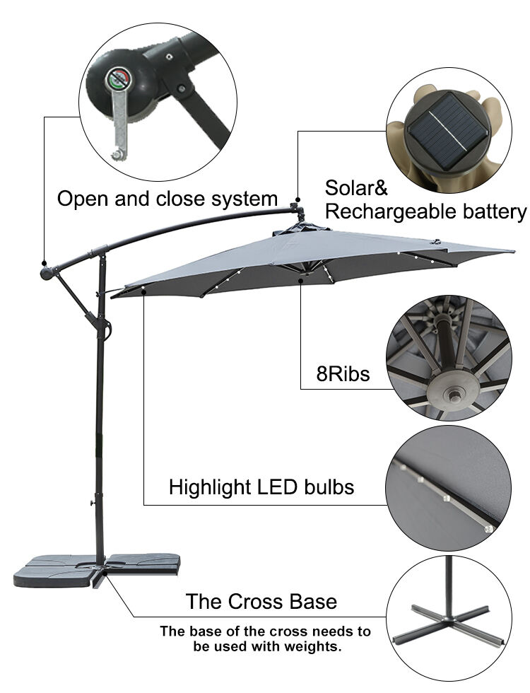 Garden courtyard leisure ways parasol solar LED umbrella iron fringe umbrellas Support customization factory