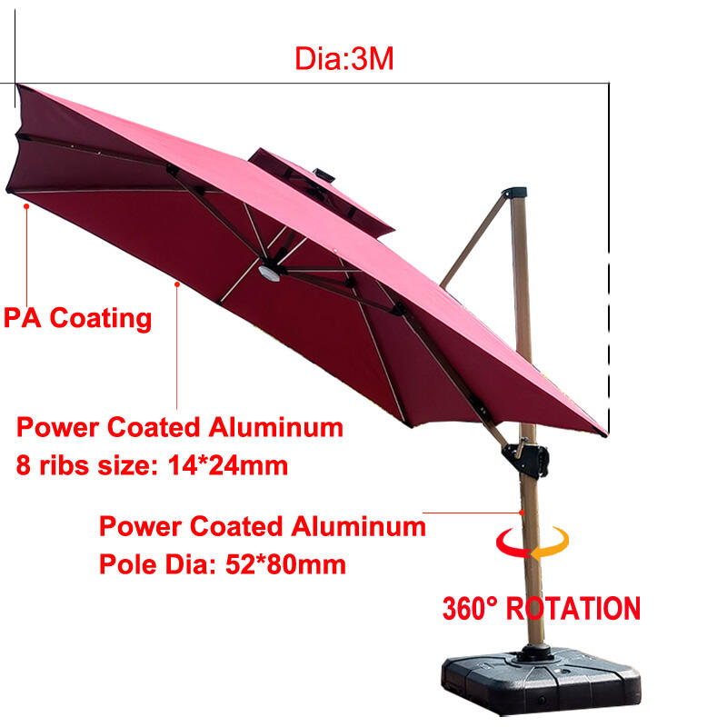 L 3*3M Square Parasol Patio Furniture Ombrelone Umbrella Garden Cafe Outdoor  Garden Sunshade with Led Lights and Power Bank details