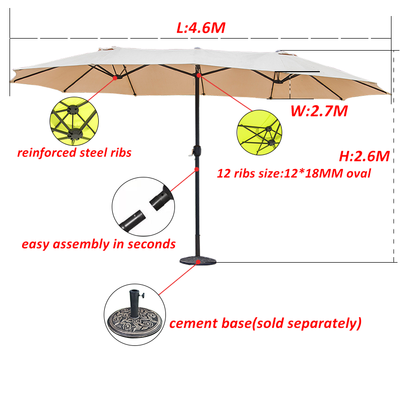 Regional specialties in hot sale 2.7m*4.6m double side umbrella tan color outdoor garden parasol factory