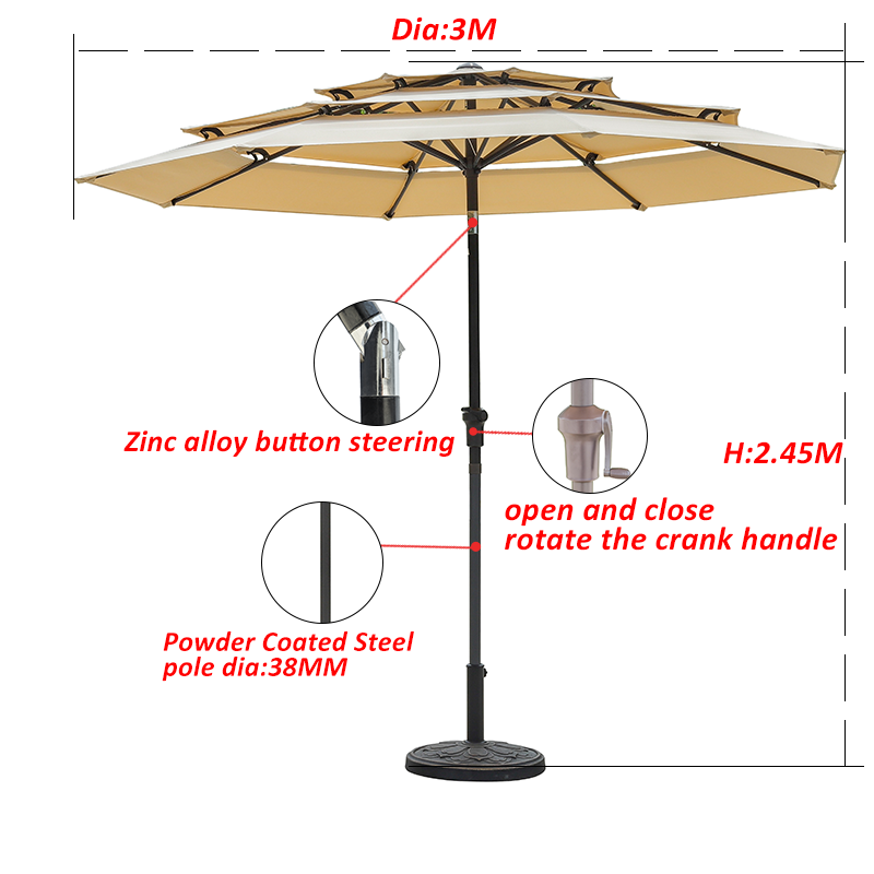 Commercial High End Twist-tilt Light Luxury Garden Umbrella Three Layer Pagoda Parasol New Deign Garden Shading supplier