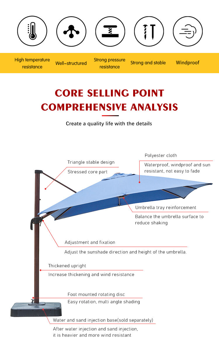 Waterproof Sunscreen Large Parasols outdoor LED light Roma umbrella 3*3m Modern Roman 4M Round Cantilever Umbrellas factory