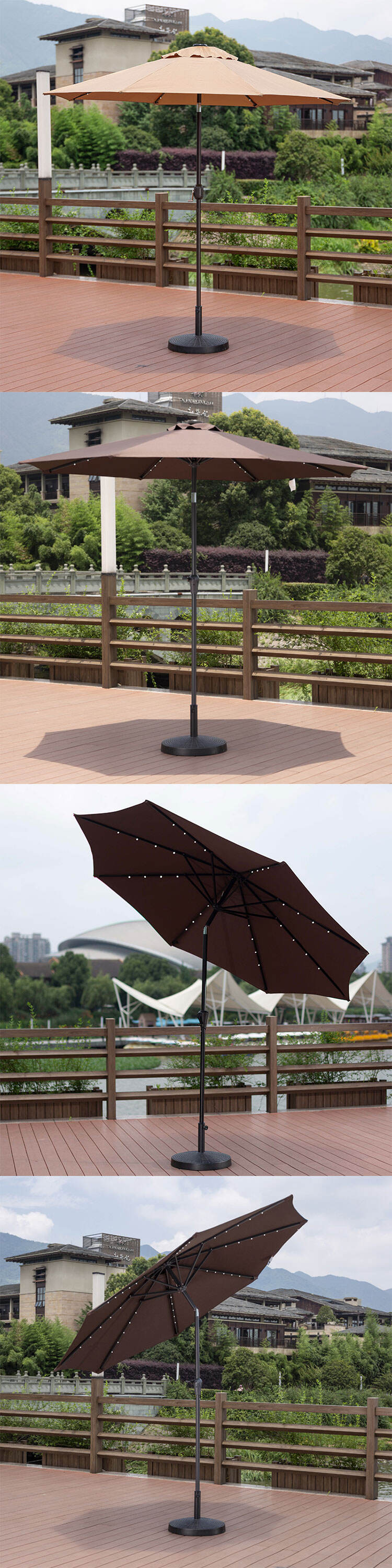 Custom Logo Solar Center Pillar Patio Umbrella Outdoor Round Umbrella  patio outdoor parasol with solar lights supplier