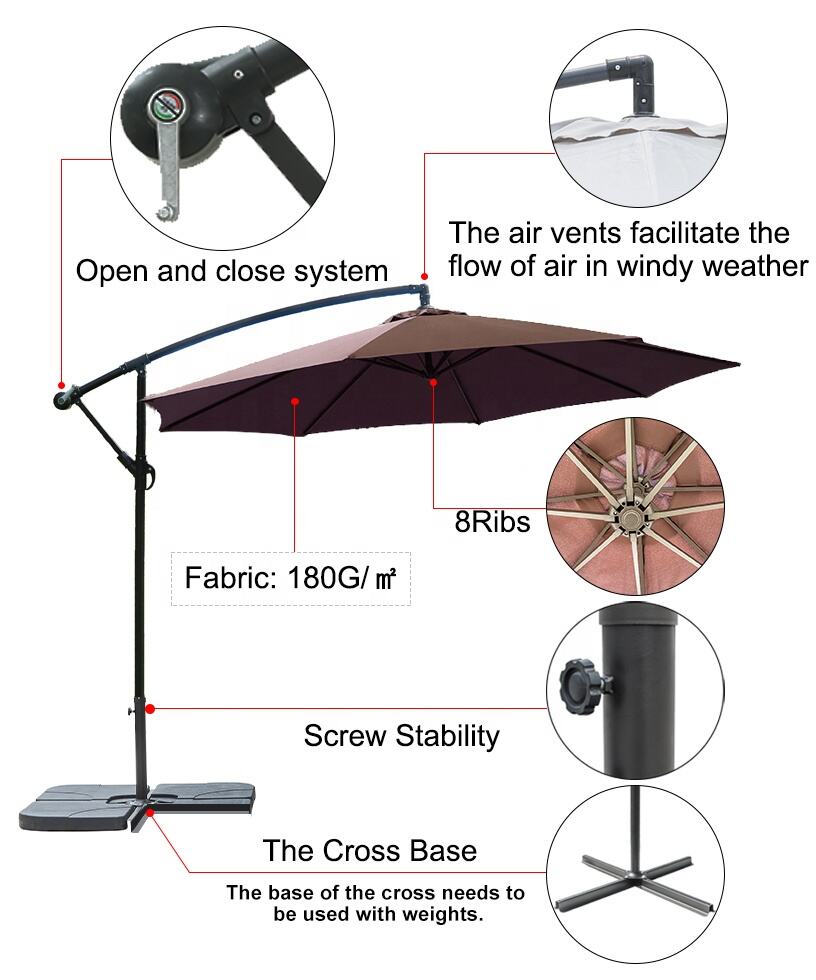 outdoor 10ft banana umbrella garden full size offset tilt mechanism coffee patio umbrella parasol details