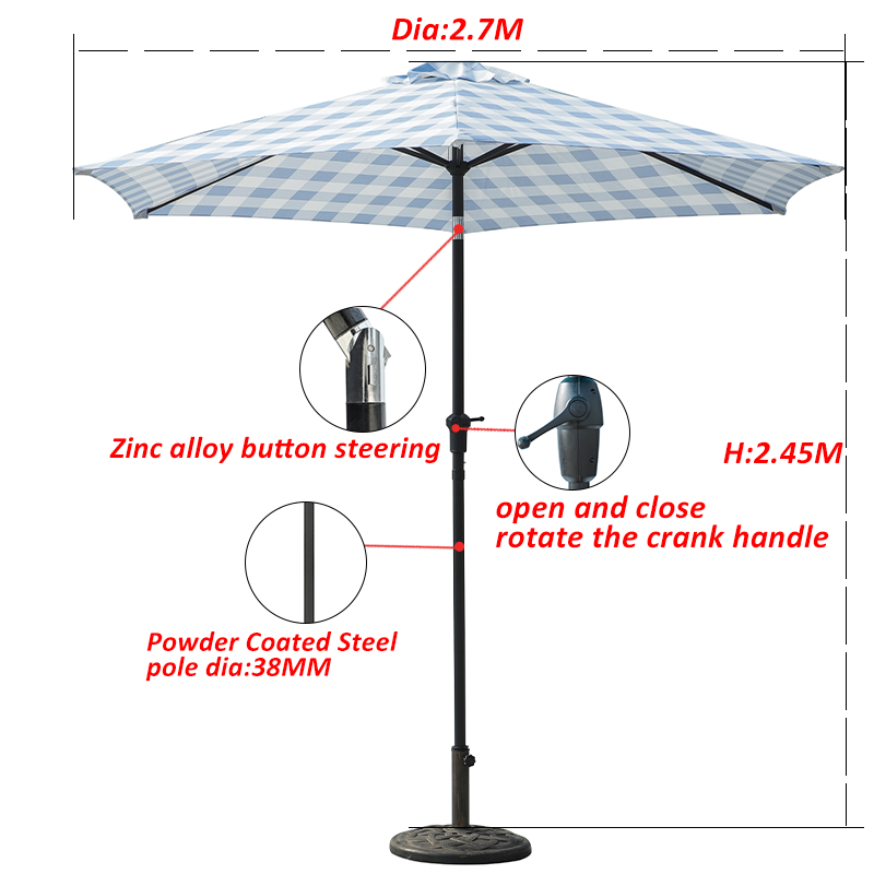 New style Garden patio outdoor Custom color hand-cranking parasol Steel center pole umbrella without base supplier