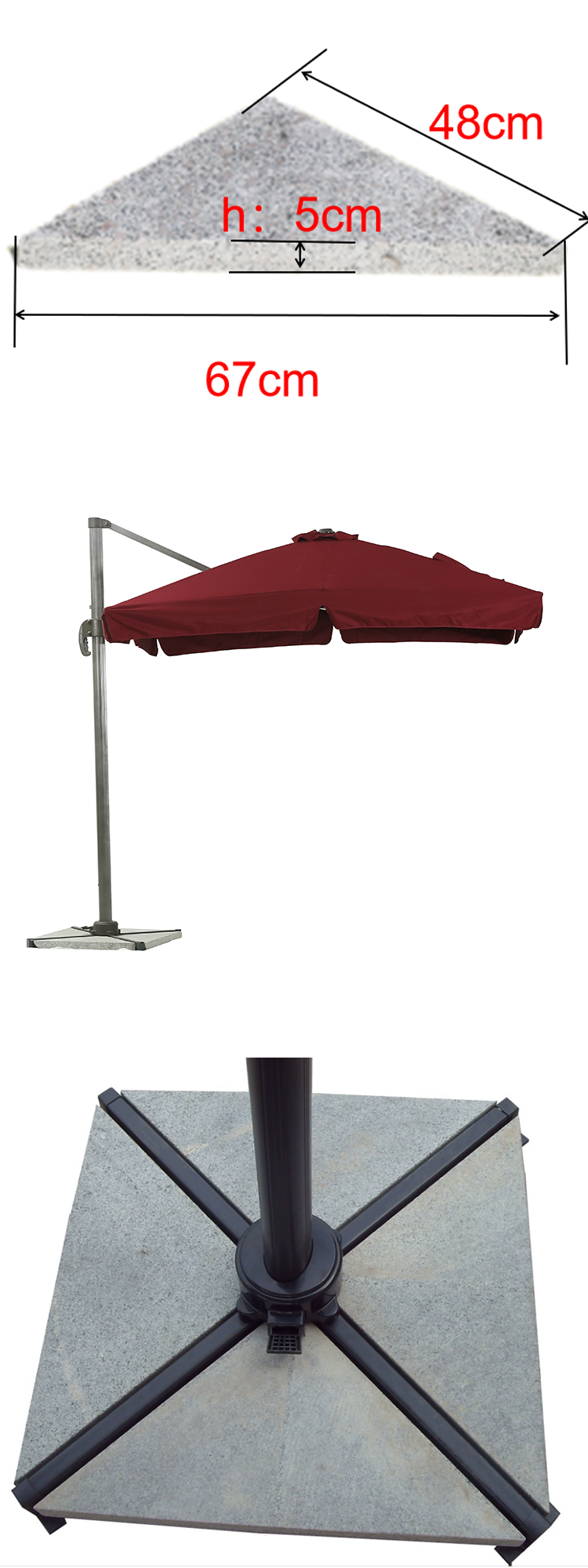 Durable Heavy Duty Banana Umbrella and Roma parasol Base Marble base factory