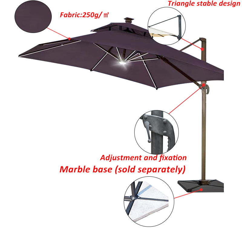 Waterproof Sunscreen Large Parasols outdoor LED light Roma umbrella 3*3m Modern Roman 4M Round Cantilever Umbrellas manufacture