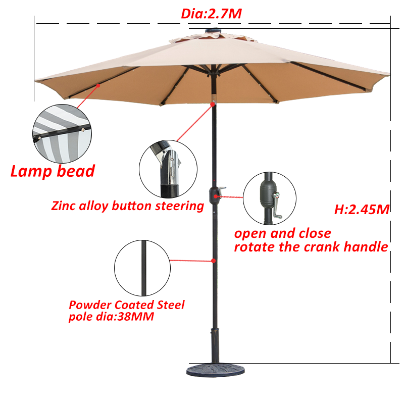 Patio Led Lights Parasol Courtyard Terrace Outdoor Round Sun Umbrella Milan umbrella manufacture