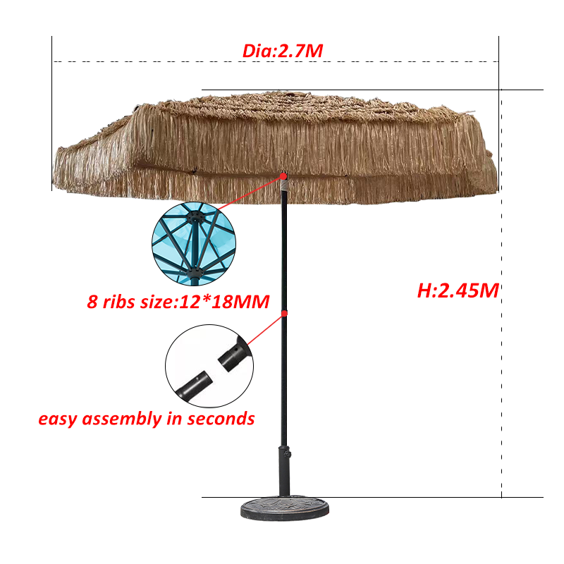 Simple PP simulation straw umbrella beach sunshade umbrella Large thatch umbrella details