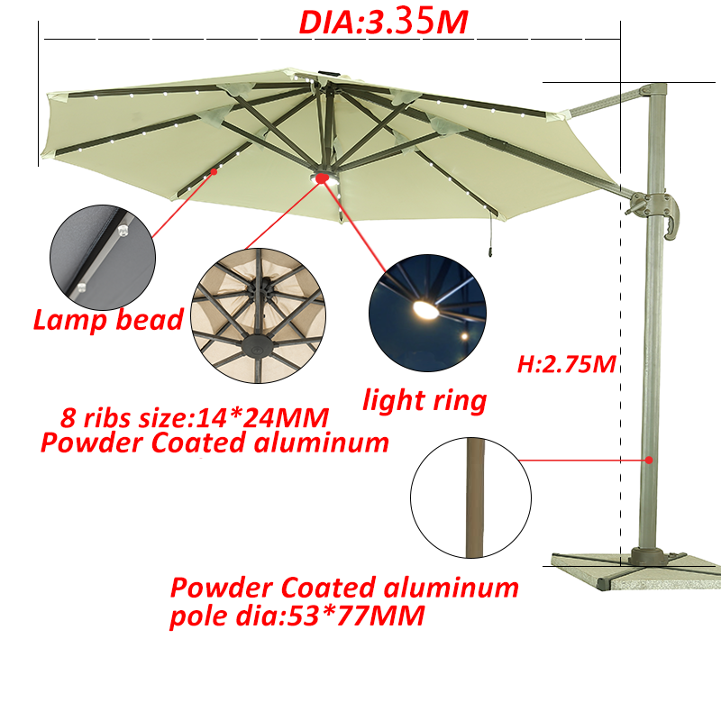 Great Price 3.35M Beautiful Outdoor Table Market Umbrella Beach single top round roman support sun uparasol with cross base manufacture