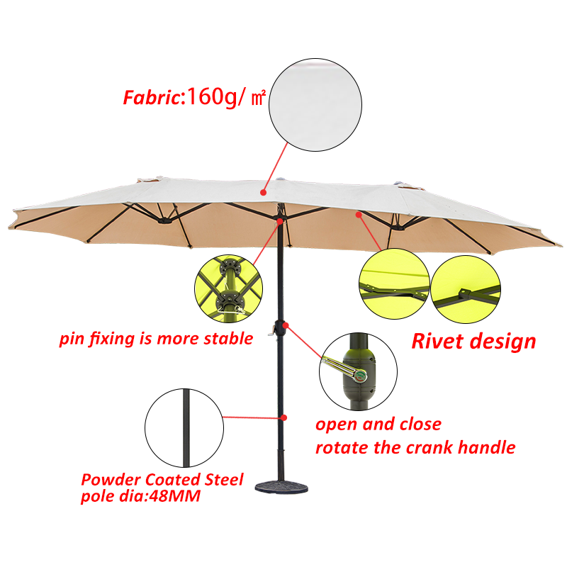 Regional specialties in hot sale 2.7m*4.6m double side umbrella tan color outdoor garden parasol factory