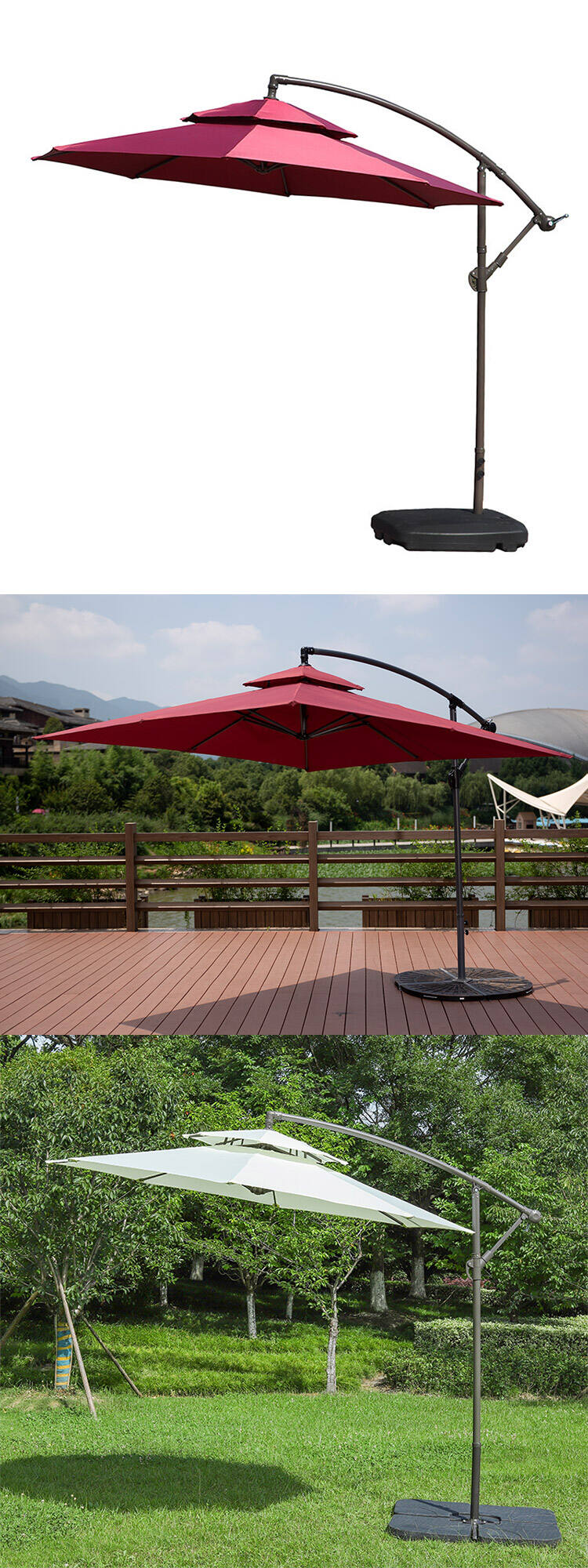 2.5*2.5M double layer outdoor patio garden yard hotel cafe square parasol banana hanging umbrellas supplier