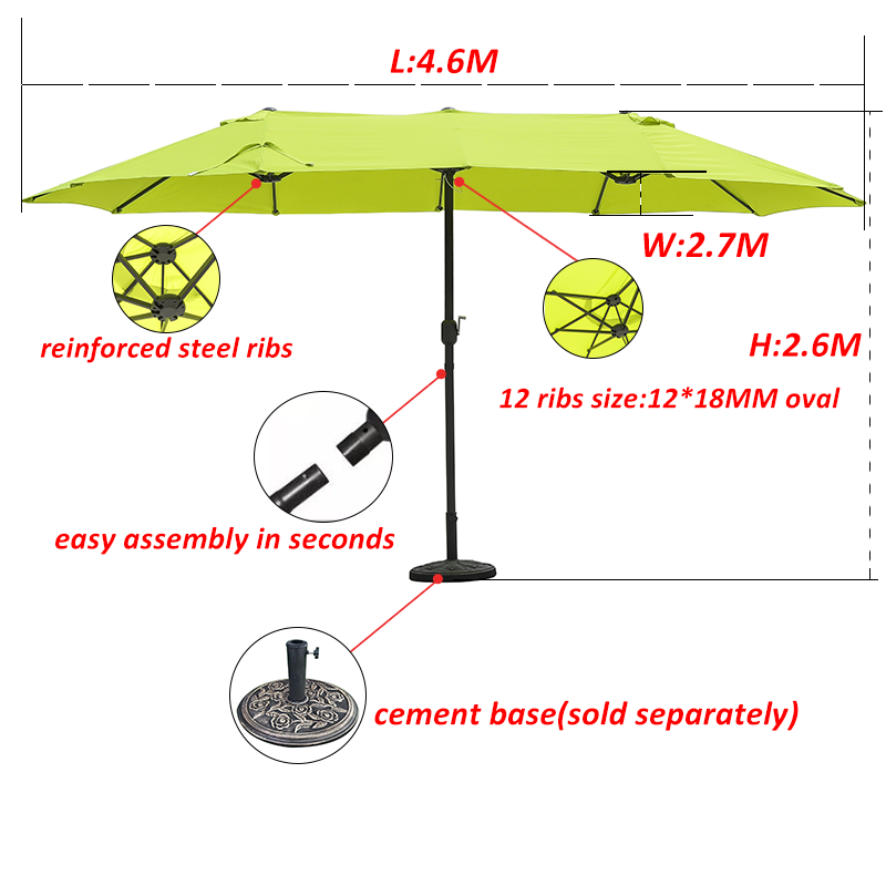 Dia 2.7m green square courtyard garden leisure umbrella outdoor sun beach umbrella details