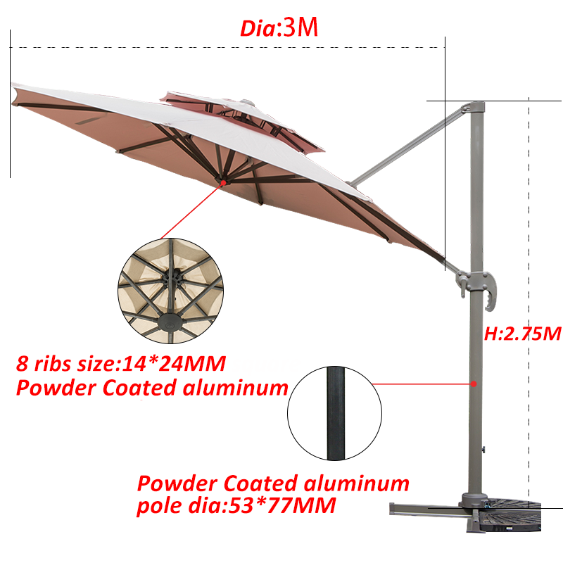 Cantilever outdoor Parasol 3m Patio Umbrellas in stock Outdoor Furniture Garden Double Canopy Umbrella details