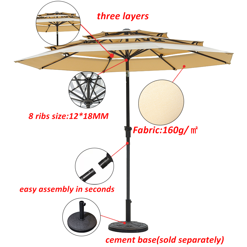 Commercial High End Twist-tilt Light Luxury Garden Umbrella Three Layer Pagoda Parasol New Deign Garden Shading factory