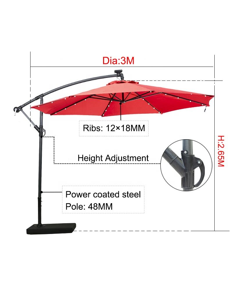 Outdoor garden patio banana umbrella solar power led lights steel side pole ready to ship Factory wholesale manufacture