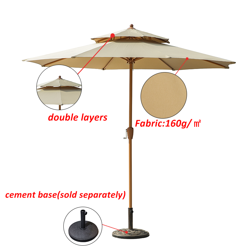 two layers Wood paint pole steel ribs 10ft middle post umbrella patio garden beach parasol manufacture