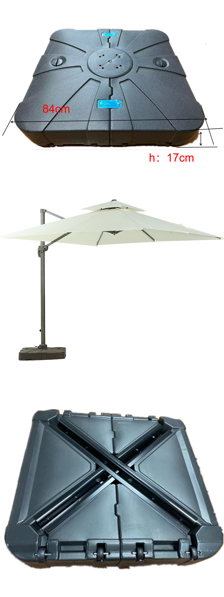 Wholesaler Black HDPE Plastic Patio Umbrella Parasol Base Outdoor Water Tank Injection Base details