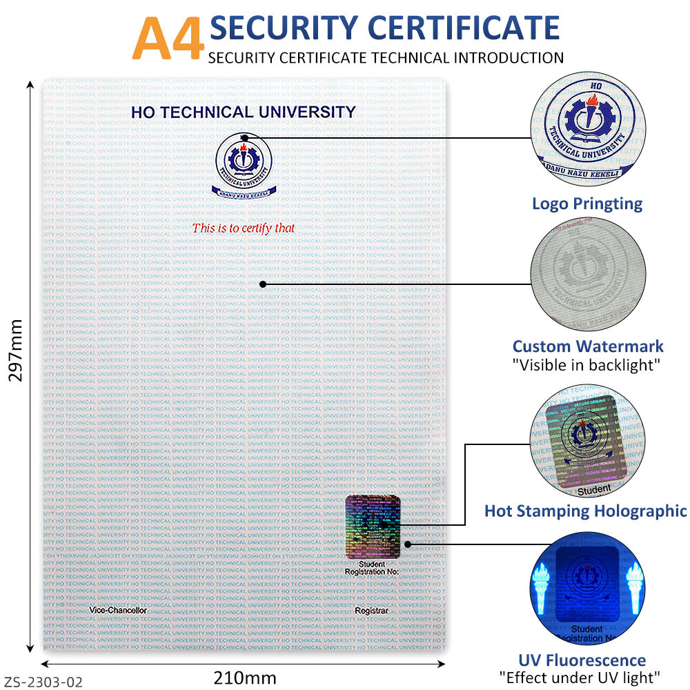 product yiko custom a4 security professional certificate paper with watermark and security thread fiber invisible uv printing supplier-5