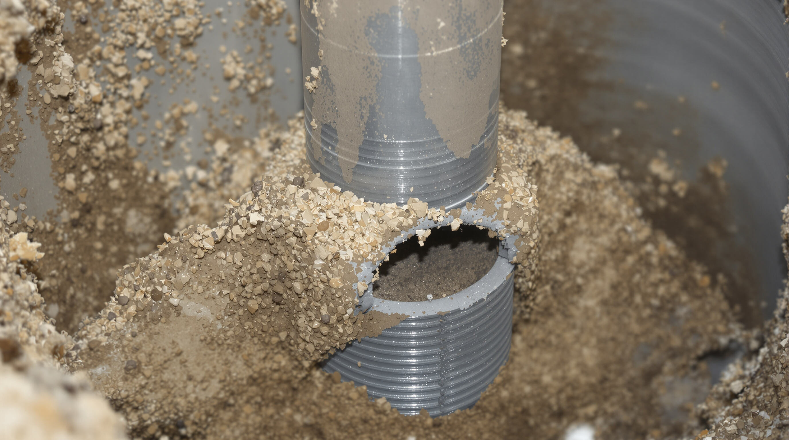 Photo of steel temporary casing being installed in a borehole to prevent collapse in loose sandy soil