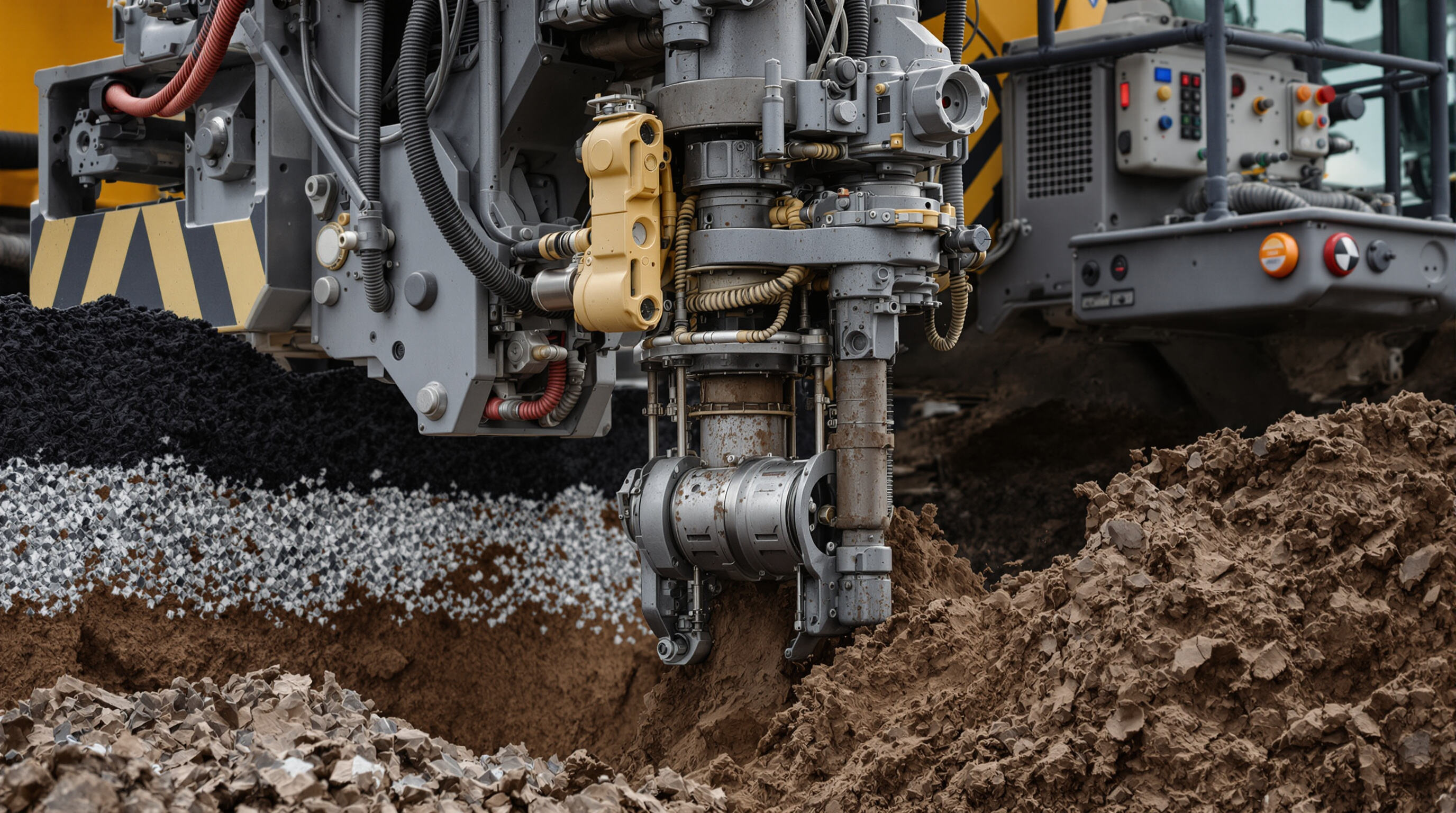 Advanced drilling bucket with integrated sensors used by an operator on a construction site