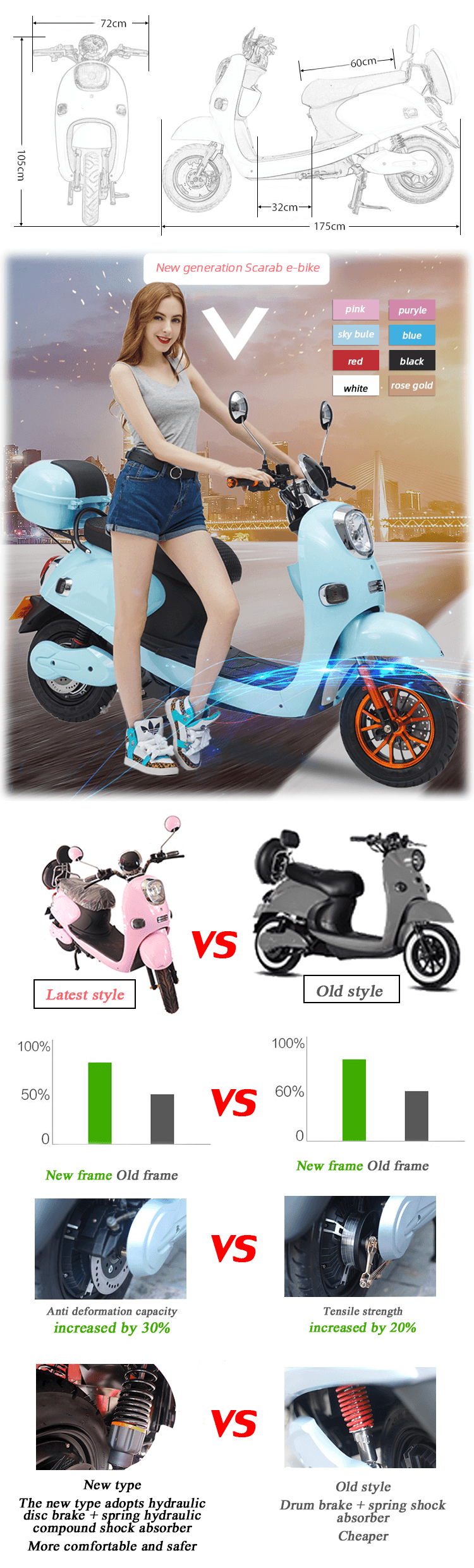 High Power 800W Custom Low Step Electric Motorcyle Scooter factory