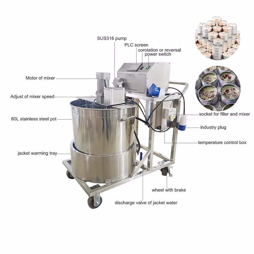 Hot Sale SS304 Stainless Steel Trolley Type 60L Wax Melter Filler Candle Making Machine