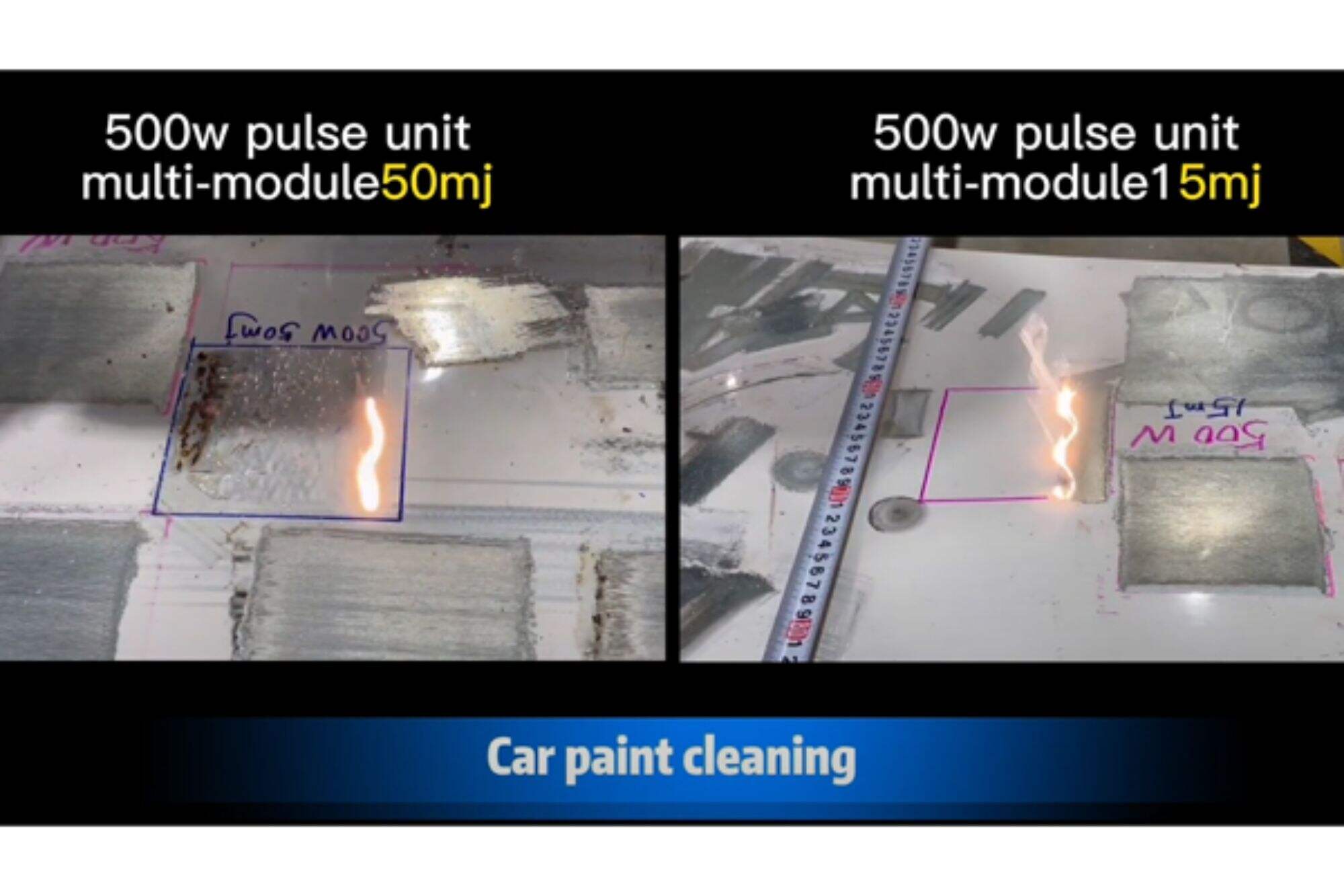 Machine de nettoyage par impulsions 50mj vs 15mj 500w pour nettoyer la peinture de voiture