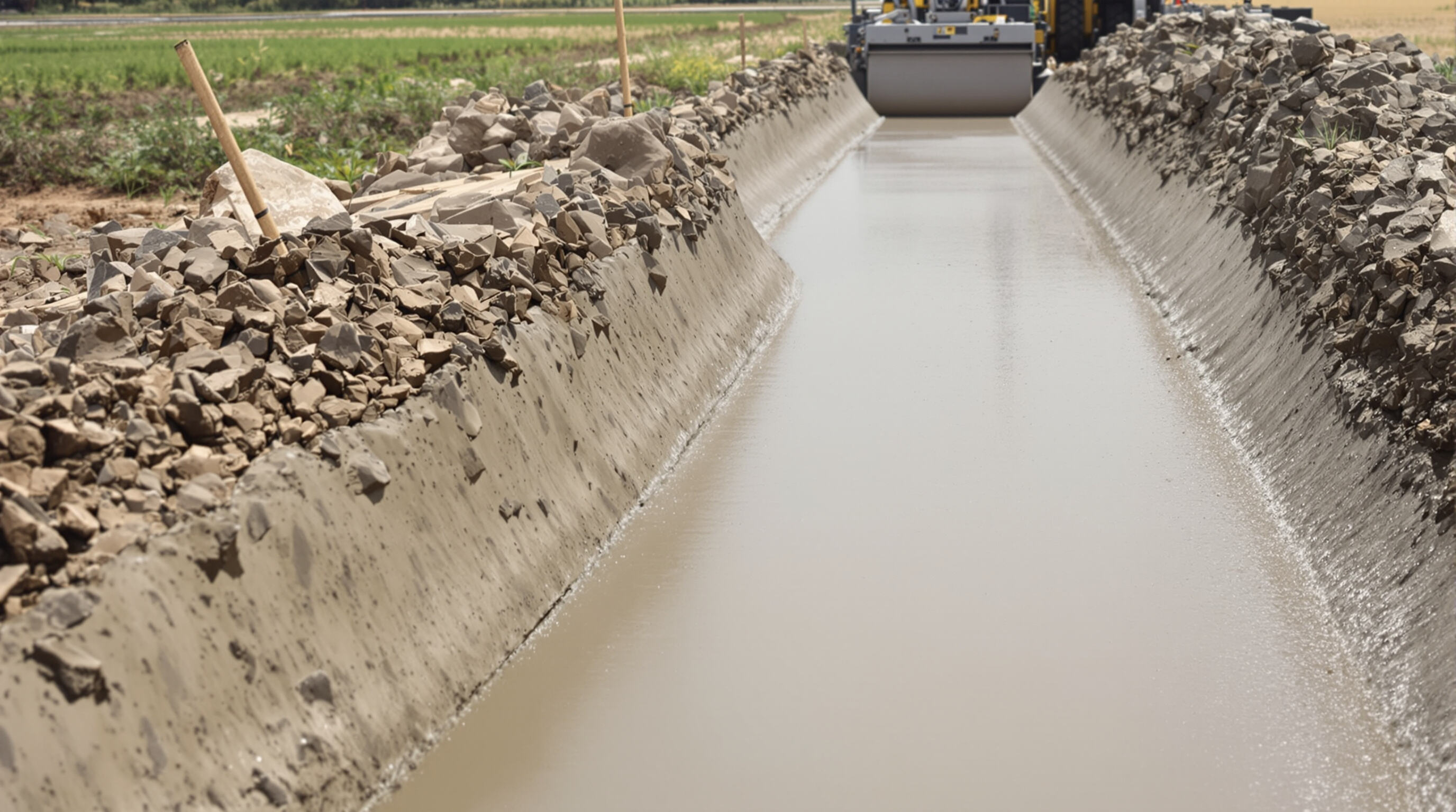 U shape ditch lining machine installing seamless concrete liner in an irrigation canal
