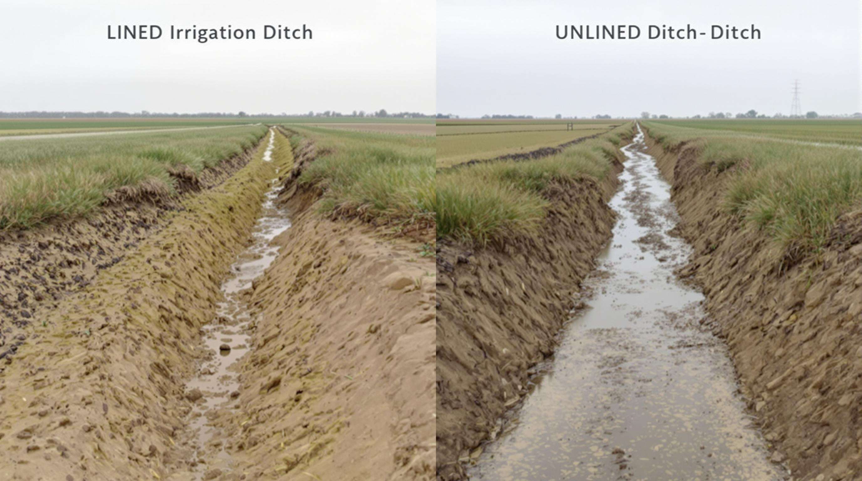 Comparison of a clean, stable lined ditch and an eroded, murky unlined ditch on farmland