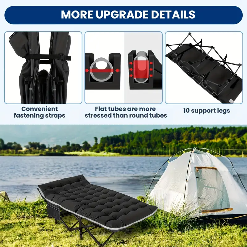 product high quality camping equipment metal folding bed travel beds fold away oxford adults camping bed foldable for outdoor-5