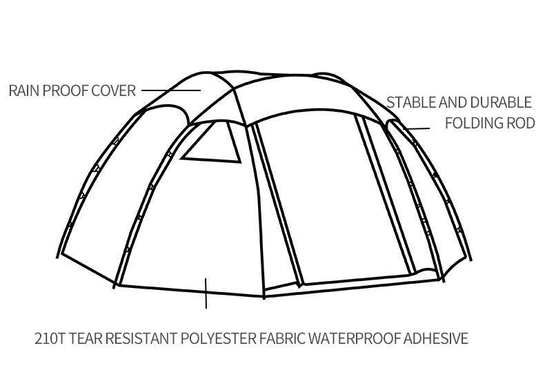 product outdoor 210t anti tear seams dome ball tent waterproof windproof hiking beach layer black out camping clamping tent black tent-8