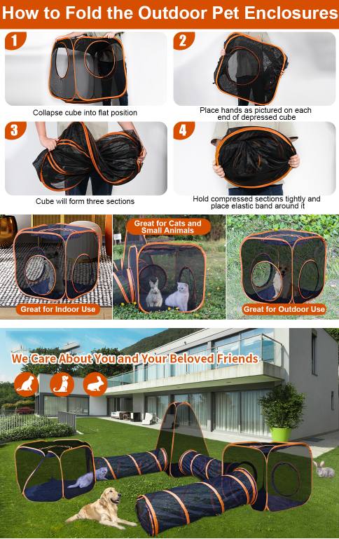product factory wholesale custom 4 in 1 6 in 1 outdoor pet playpen cat enclosures house tent with tunnels cat tent portable pet tent-4