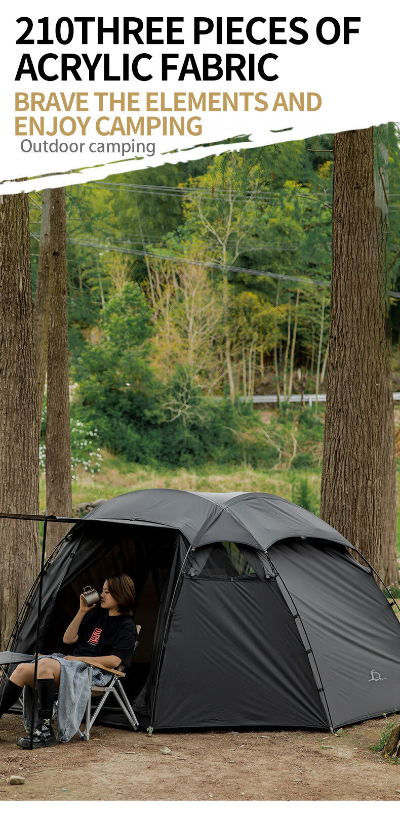 product outdoor 210t anti tear seams dome ball tent waterproof windproof hiking beach layer black out camping clamping tent black tent-4
