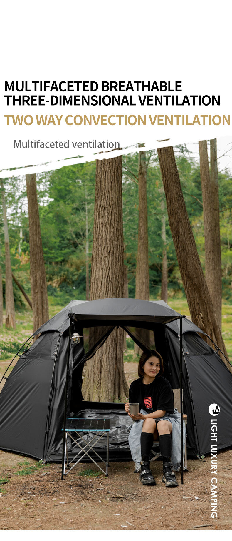 product outdoor 210t anti tear seams dome ball tent waterproof windproof hiking beach layer black out camping clamping tent black tent-13