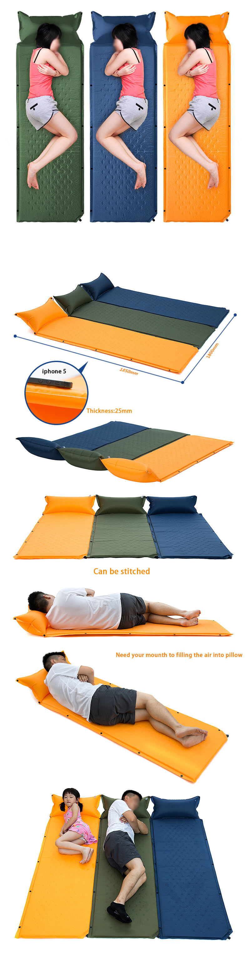 product sleeping camping trekking mat with pillow mattress self inflating pad portable waterproof bed lightweight-4