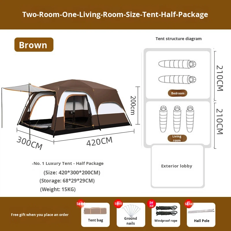 product outdoor two room one hall four season roof tent double layer large capacity thickened explosion proof rainproof windproof tent-4