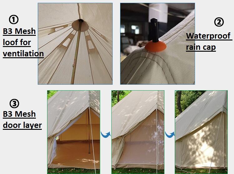 Outdoor Large Yurt Bell Tent 5m 6m Glamping Luxury 4-season Waterproof Cotton Canvas Bell Tent factory