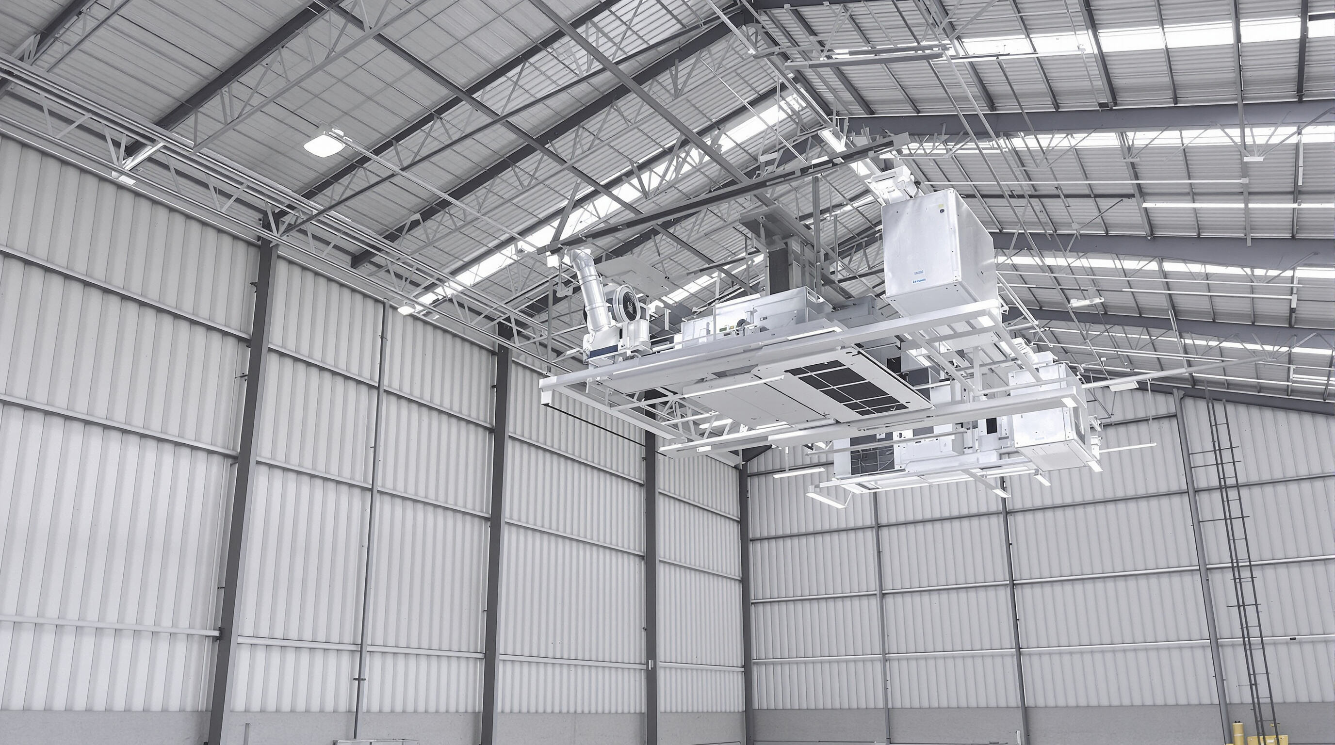 Energy-efficient warehouse interior featuring advanced insulation, LED lighting, and HVAC systems