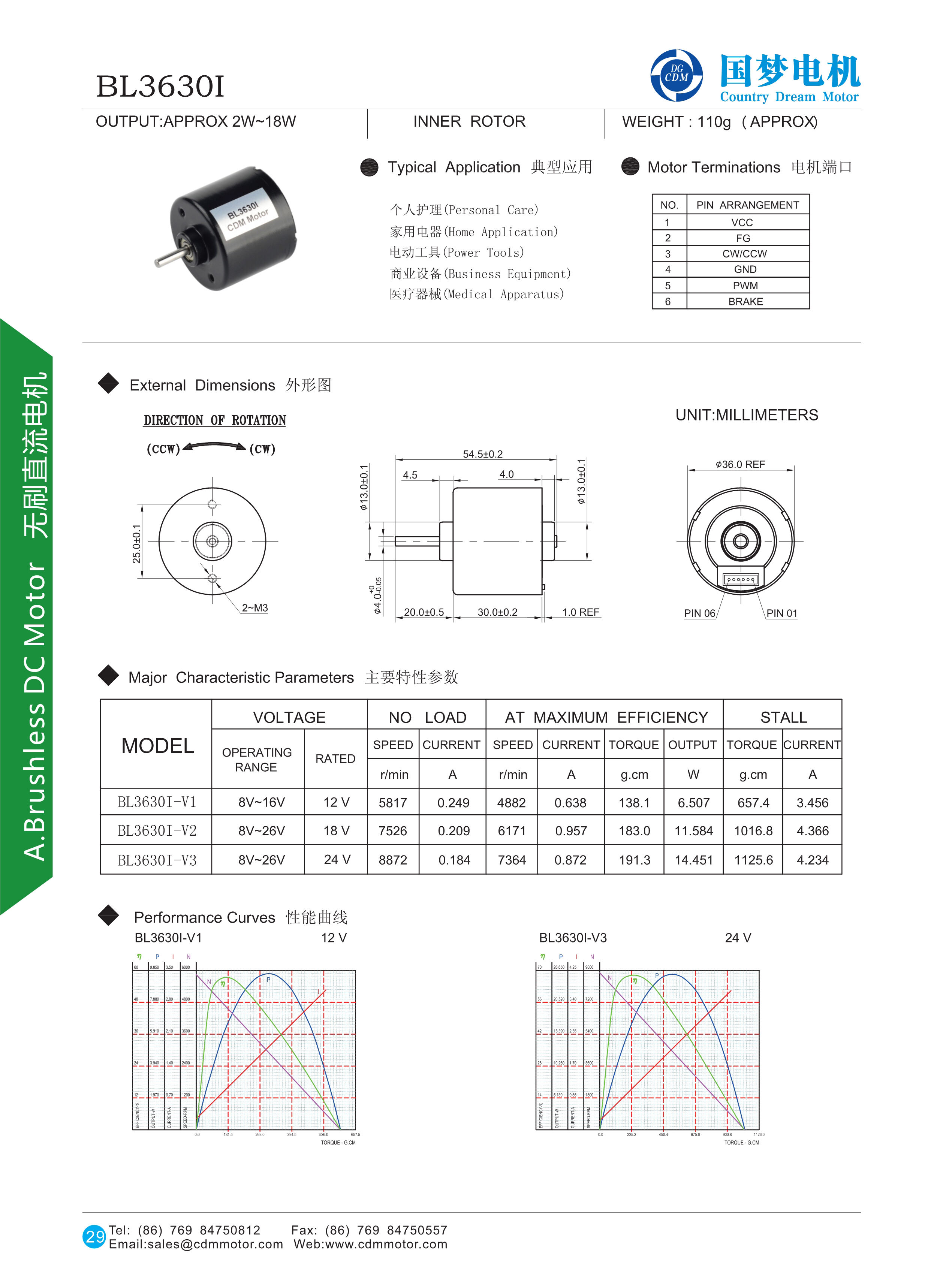 Bl3630 36mm Bldc Fan Motor 24v Brushless Dc Fan Motor factory