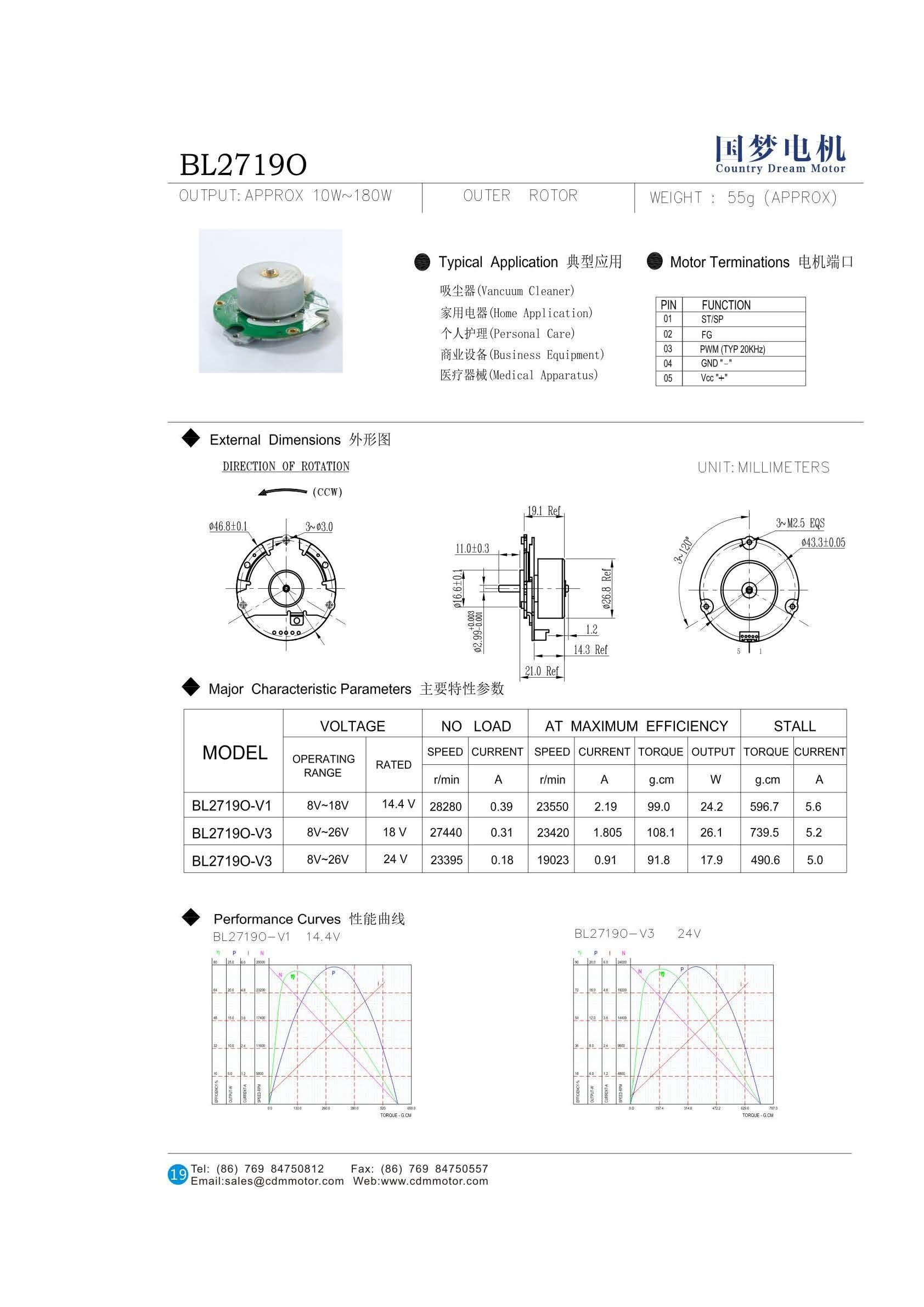 product bl2719o  27mm bldc motor 144v 18000rpm brushless dc motor for window cleaner robot-3