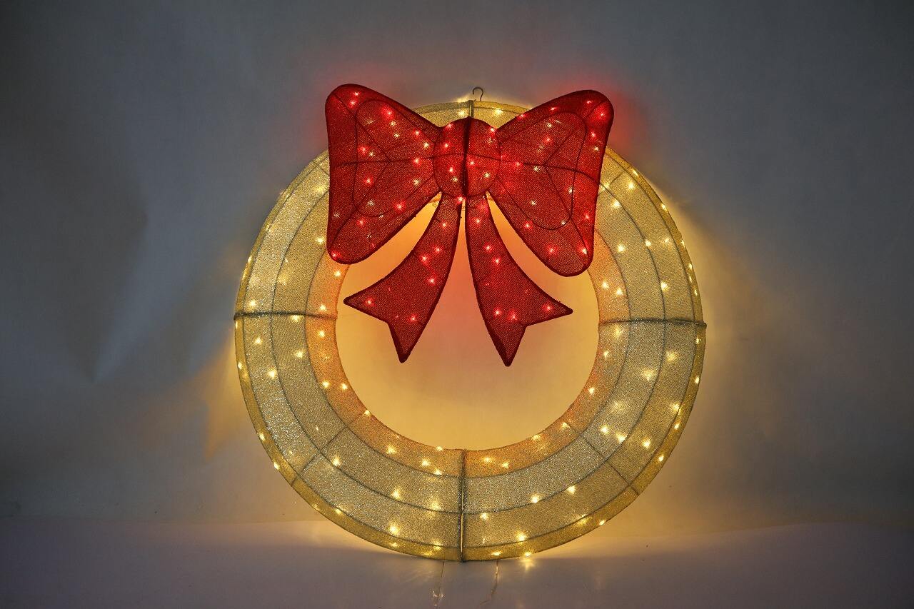 product custom 48in 230l fabric wreath with bow motif led light for home garden festival christmas holiday decoration-13