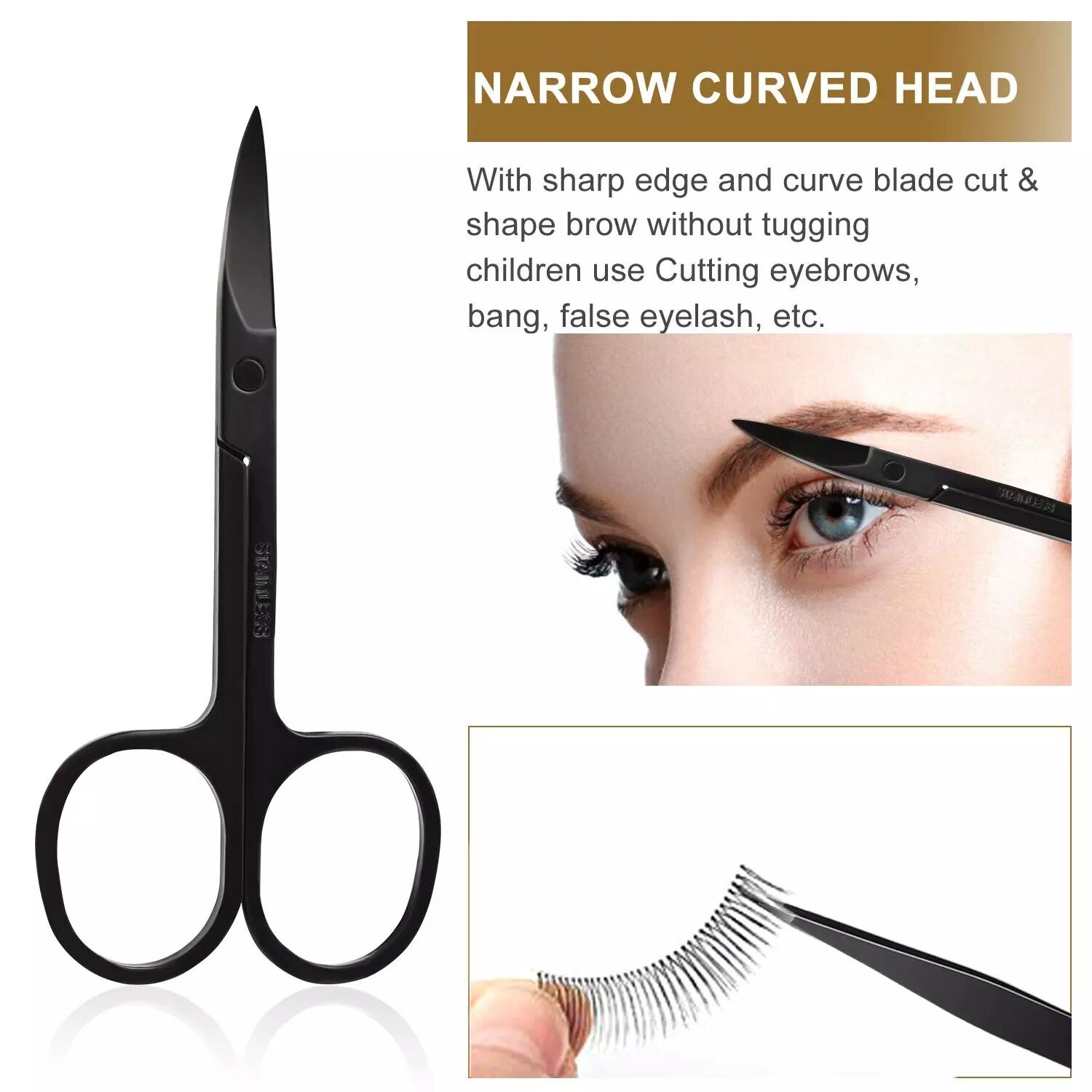 High Quality Stainless Steel Custom Color Scissors Beauty Tool Curved Eyebrow Scissors factory