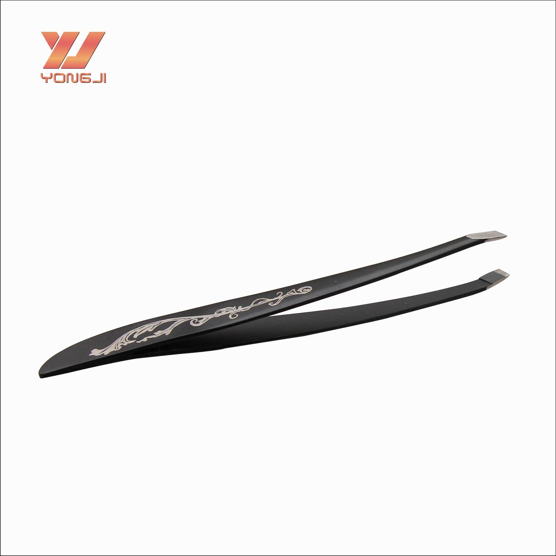 Wholesale Black Beauty Tool Set Stainless Steel Eyebrow Tweezers with Slanted Tip supplier