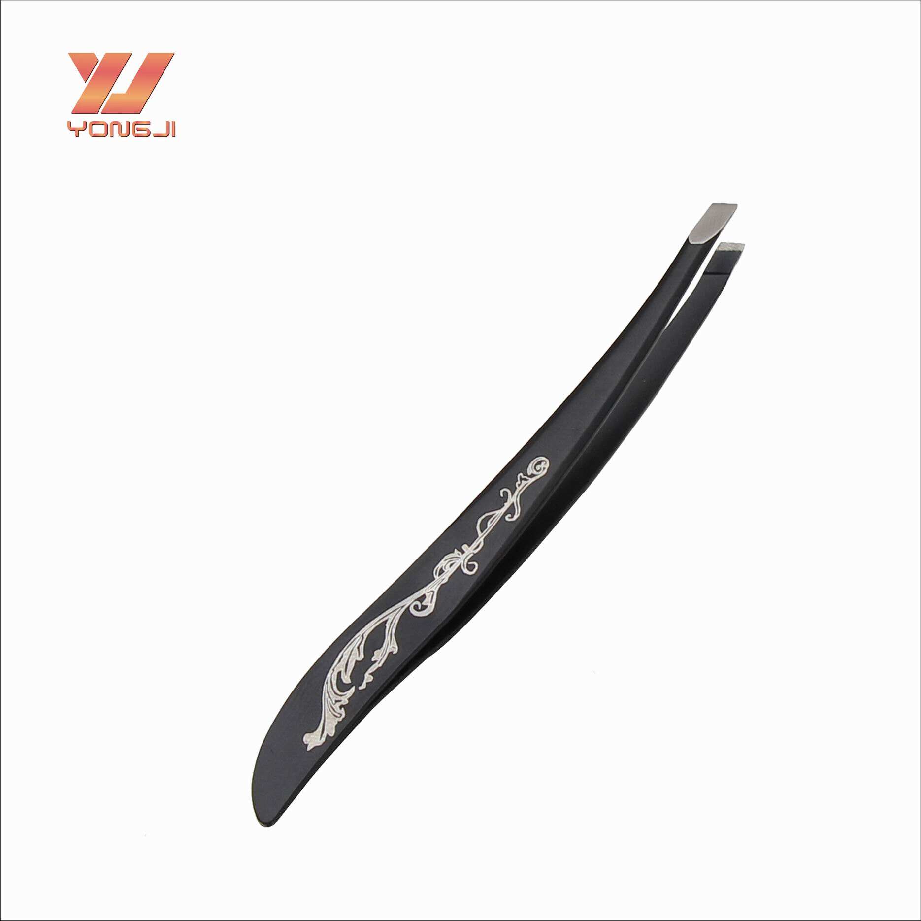 Wholesale Black Beauty Tool Set Stainless Steel Eyebrow Tweezers with Slanted Tip supplier