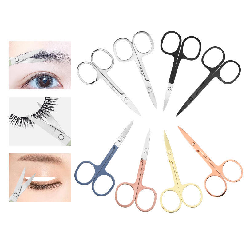 High Quality Stainless Steel Custom Color Scissors Beauty Tool Curved Eyebrow Scissors details