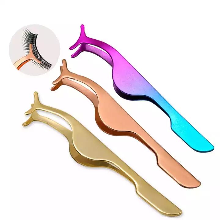 Hot Sale Eyelash Extension Glue Private Label Stainless Steel Curved Eyebrow Tweezers details