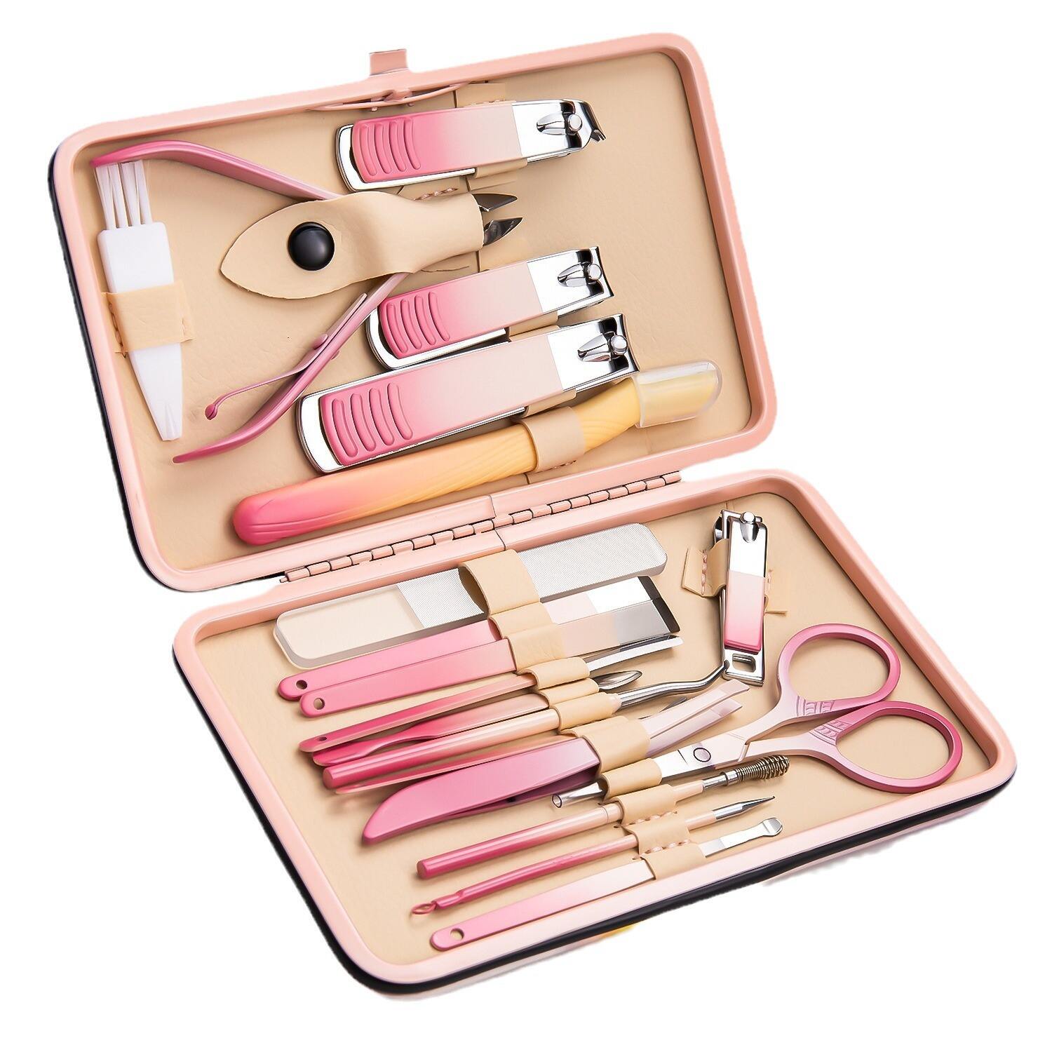 Wholesale Professional Custom Logo Beauty Tool 7/10/13/19 Pcs pink Manicure Set details