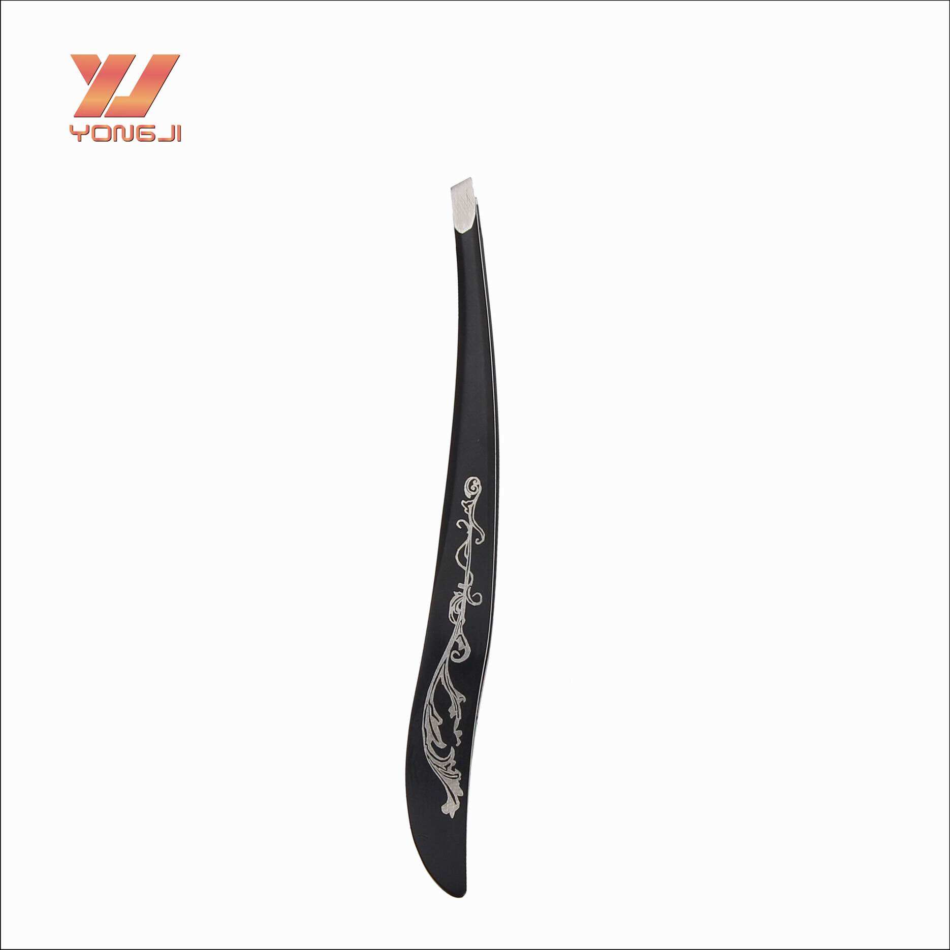 Wholesale Black Beauty Tool Set Stainless Steel Eyebrow Tweezers with Slanted Tip details