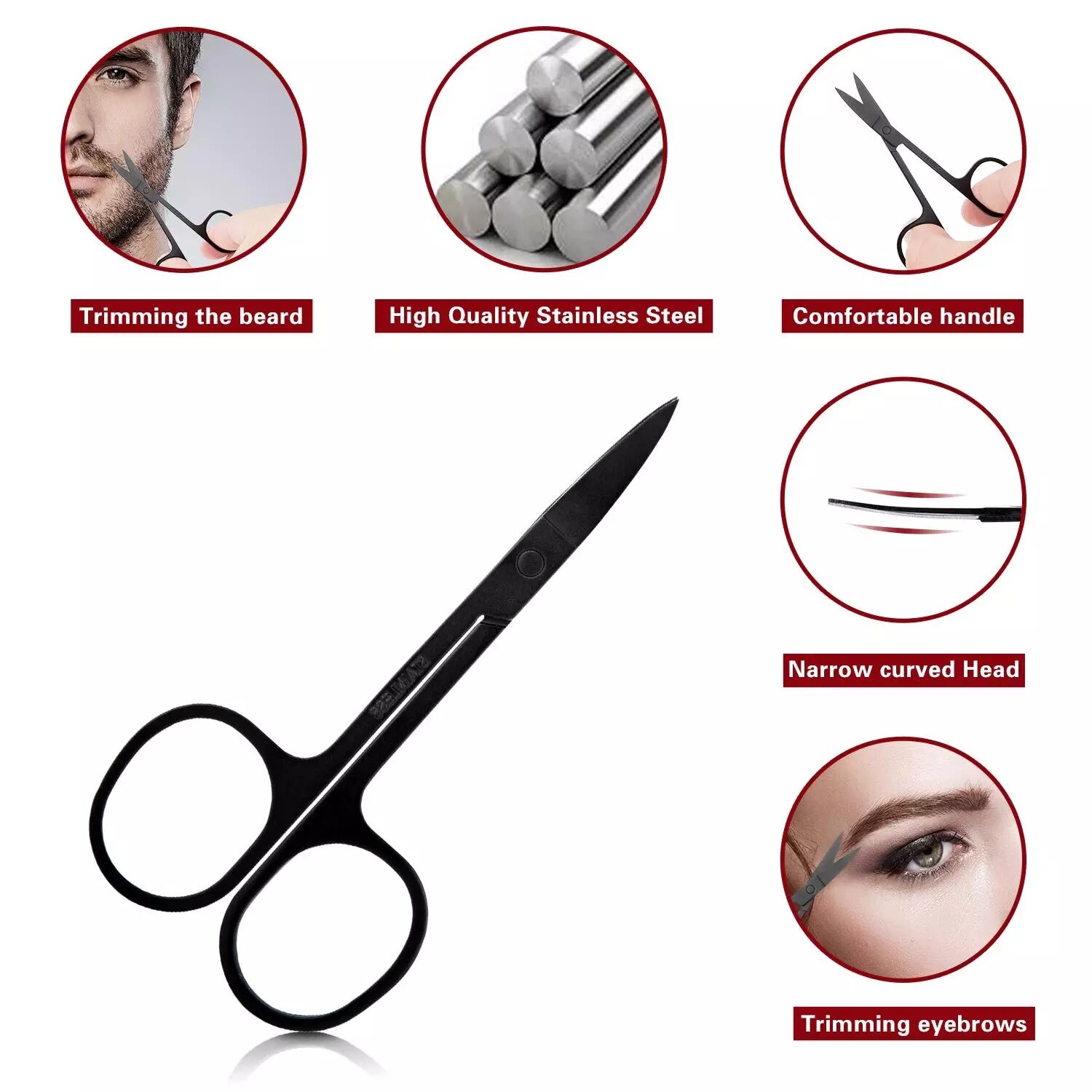 High Quality Stainless Steel Custom Color Scissors Beauty Tool Curved Eyebrow Scissors factory