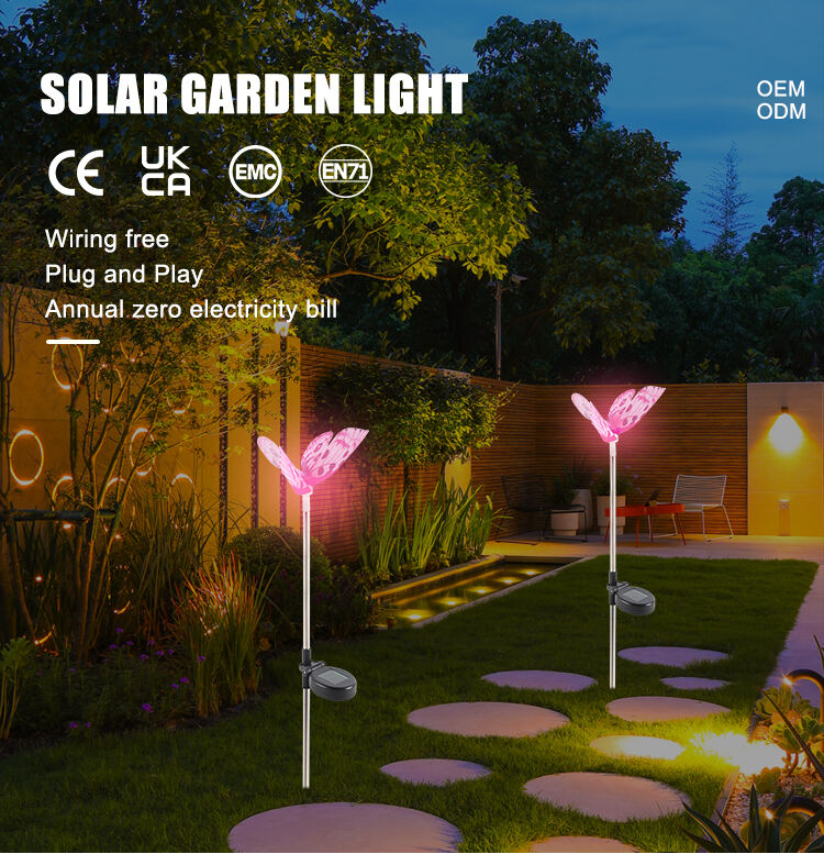 Colorful Butterfly Outside Ground Lighting Decorations Waterproof Solar Outdoor Garden Led Landscape Light factory